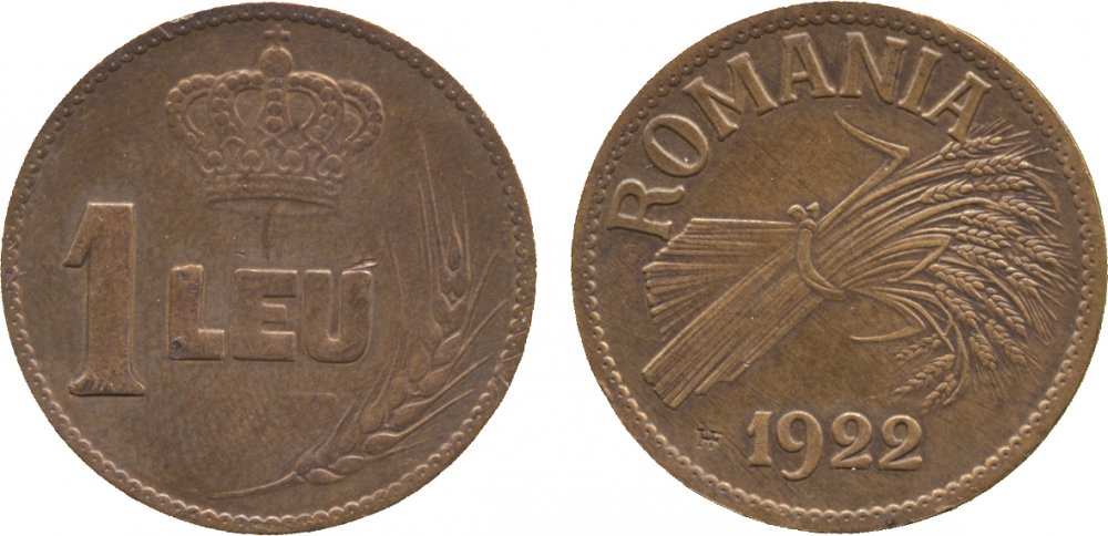 1922 - 1 Leu HF - Cu 5.13gr