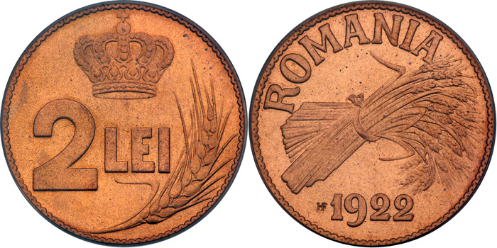 1922 - 2 Lei - cupru