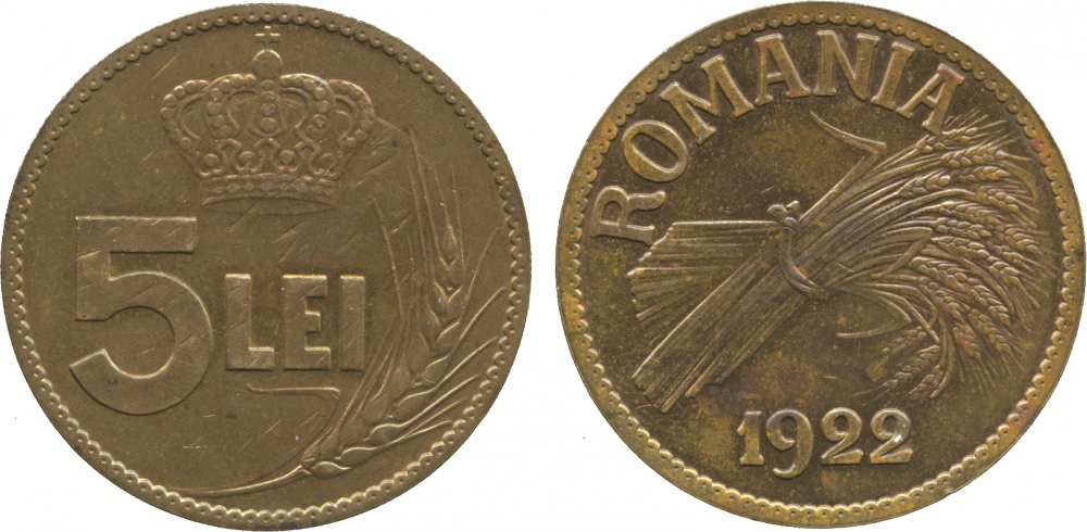 1922 - 5 Lei - Bronz 14.72gr