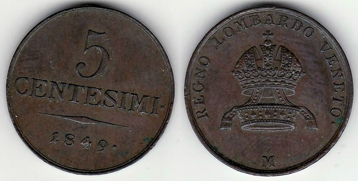 1849 - 5 ct - Lombardy Venetia  mnt. M. - 15 USD