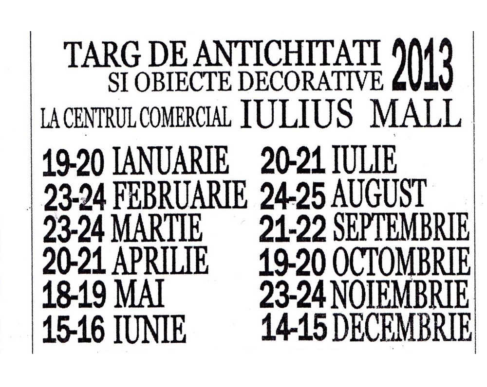 Progam Targ Antichitatii Iulius Mall Cluj-Napoca