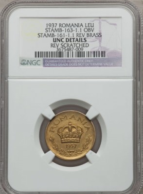 Si alta moneda : http://coins.ha.com/itm/romania/world-coins/romania-carol-ii-pattern-leu-in-brass-mule-1937-ms62-ngc-/a/3035-34722.s