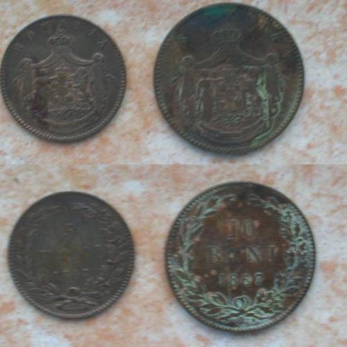5bani 1867 Heaton XF, luciu de batere, poza este din pacate neclara.<br />10bani 1867 Watt @ Co  VF+/aXF, patina<br />ambele la 110RON