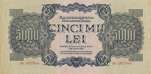 5000 lei 1944 Comandatul Armatei Rosii XF  - avers