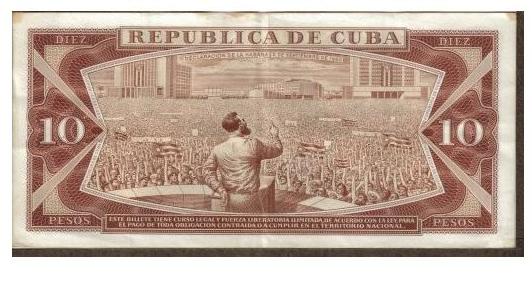 10 pesos Cuba.Fidel Castro si multimea adoratoare