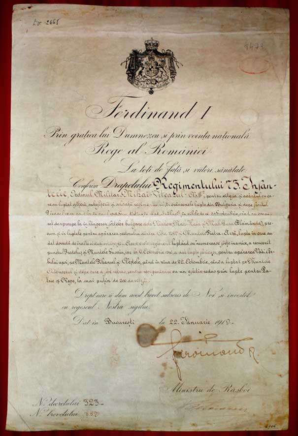 Brevet  Ordinul  Mihai  Viteazul  Clasa III .jpg