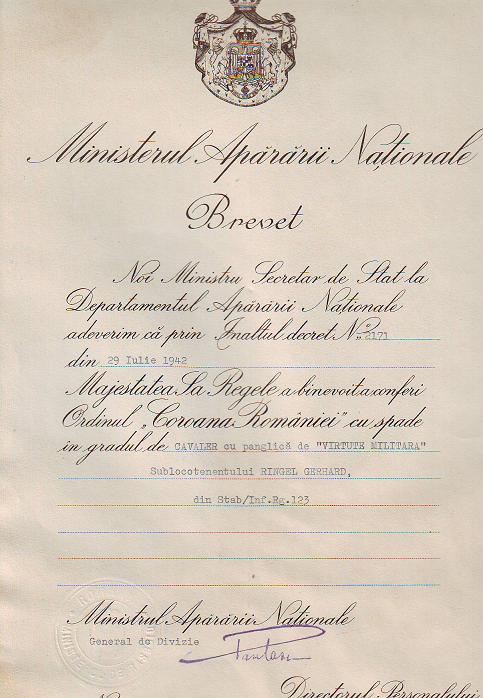 Brevet C.R. cu spade, 1942.JPG